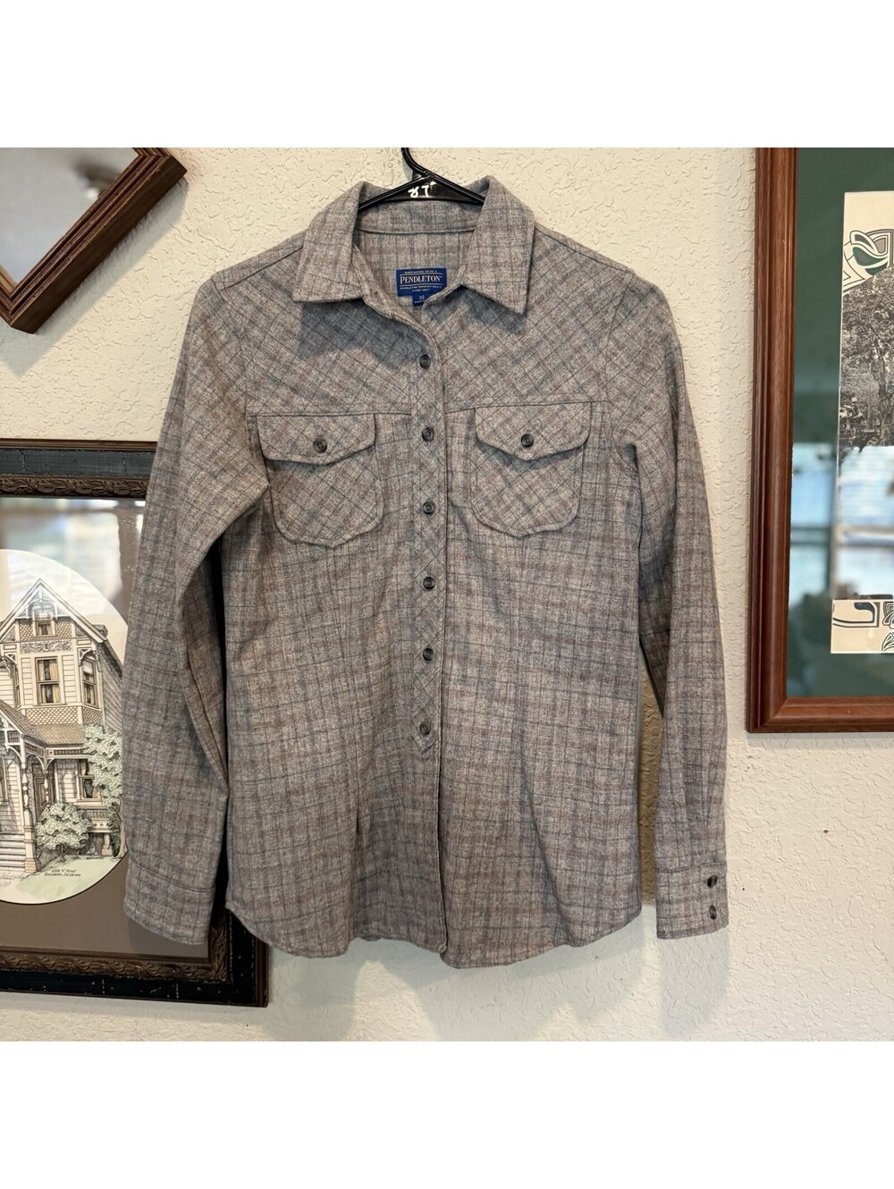 Vintage 00s Pendleton 100% Wool Grey Plaid Button Designer Flannel Shirt Size XS